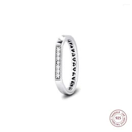 حلقات الكتلة الحقيقية 925 Sterling Silver Barkling Bar تكديس للنساء خاتم الزفاف خاتم المجوهرات القابلة للتكديس Bague Femme