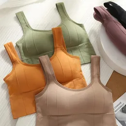 Camisoles Tanks Tops de colheita para mulheres com fios sem costura embutidos