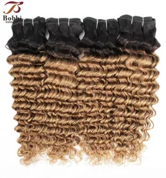 1b 27 ombre loira de onda profunda tecer pacote brasileiro cabelos encaracolados dois tons 3 4 peças 1024 polegadas Remy Extensões de cabelo humano