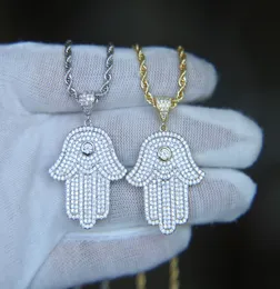 Gioielli hip hop bling ghiacciati da maschi cool cool da uomo Hamsa a mano pendente in oro oro piazzato CZ