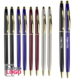 Pens 10Pcs/Lot Custom Logo Business Simple Metal Ballpoint Pen Personalized School Teacher Gift Office Supplies Stationery Wholesale