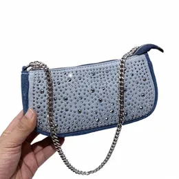 Damen Abendtaschen für Frauen Luxusdesigner Handtaschen Geldbörsen 2024 Neu in Denim Mosaic Shining Imitati Diamd Kette Schulter e0ya#