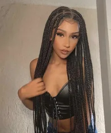 Fancivi Grandes Notless Box Braids sobre a peruca trançada à mão de renda artesanal de 36 "de comprimento de quadril