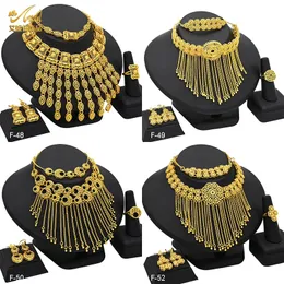 Aniid Etiópia Dubai Tassel Gold Color Jewelry Sets para mulheres Casamento Indian Bridal Colar e Brincho