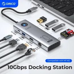 허브 ORICO 10GBPS 유형 C 도킹 스테이션 4K60Hz HDMIC AMPATIBLE USB3.0 2.0 허브 RJ45 PD100W 랩톱 액세서리 용 어댑터 카드 리더