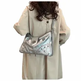 rivet Sewing Thread Shoulder Bags Zipper High Capacity Women's Bags Sale 2024 Fi Solid Pu Handbag Bolsas De Ombro 93E4#