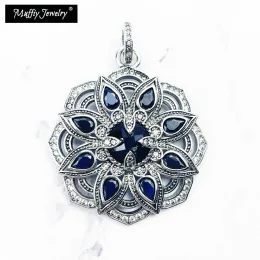 Colares pendentes azul lótus flor 925 esterlina prata zirconia nova Europa estilo alma fina feminina jóias colar de colar da moda