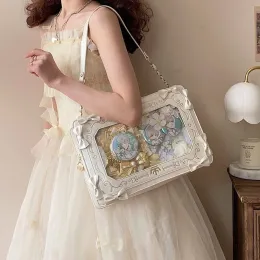 Bags Kawaii Lolita Party Women Shoulder Bag Bow Print Picture Frame Ita Bag High Quality New Sweet Cute Gothic Handbag