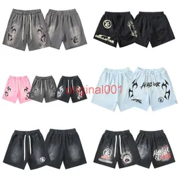 Hellstar Shorts Designer masculino Retro Lavagem de Água Lavagem Curta Roupa de Selta Roupa Roupa de Faixa Lava Graffiti Vintage Longo Shorts Para Mens