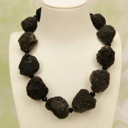 Halsband gg naturliga ädelstenar stor svart meteorit sten kristall chokers halsband handgjorda klassiska kvinnors dagliga slitage smycken