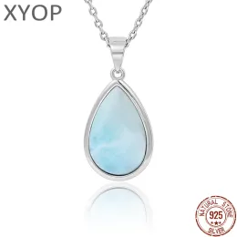 펜던트 XYOP 귀중한 보석 핫스턴 핫 판매 스털링 실버 925 Nacklace Natural Larimar 눈물 드롭 드롭 펜던트 여성 데이트