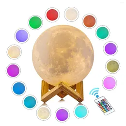 Nocne światła 15 cm Creative Light 3D Printing Moon Dotknij kolorowy zdalny prezent na prezent nocny stół