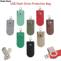 Bags 1pc Leather U Disk Storage Bags Protective Cover Key Holder Black Bag Cases for USB Flash Drive Pen Drive