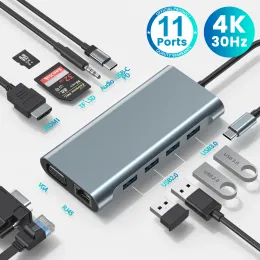 Hubs USB C HUB 3 0 USB Splitter USB C Tür C adaptör HDMI VGA Kart Okuyucu USB MacBook Air M1 Pro için Birden Fazla Bağlantı Noktası İstasyonu