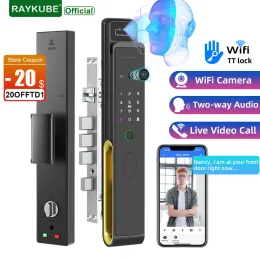 Kontroll RAYKUBE TD1 TT LOCK WiFi 3D Face Recognition Smart FingerPrint Door Lock med WiFi IP Camera Remote App Video Call Twoway Audio