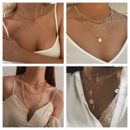 Mode ny designer halsband personlig kors multi-lagers kedja set mångsidig guldhalsbandsspänningsdesigner för kvinnor anpassad pendant syster födelsedagspresent