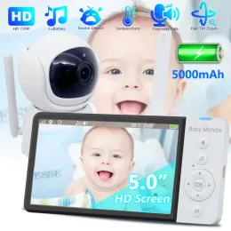 Monitorer 5000mAh Battery Baby Monitor 5,0 tum 720p Större display med kamerapan Tilt 2 Way Audio Vox Night Vision Babysitter Camera