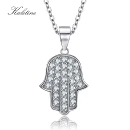 Halsketten echte 925 Sterling Silber Neuankömmling hochgradig Bling CZ Viel Glück schützen Fatima Hand von Hamsa Anhänger Halskette KLTP009