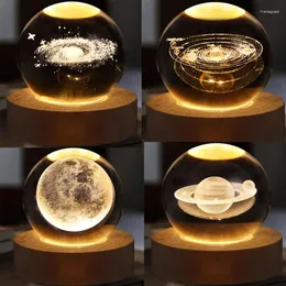 Dekoracyjne figurki 3D księżyc kryształowy kulki nocne lampki świecący planeta galaktyka Układ słoneczny laserowy