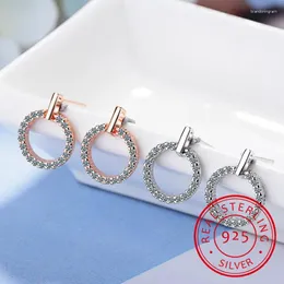 Brincos de garanhão Lekani 925 Sterling Silver Oorbellen Mosaic Circle de zircônia para mulheres Boucles d'ereilles S-E407