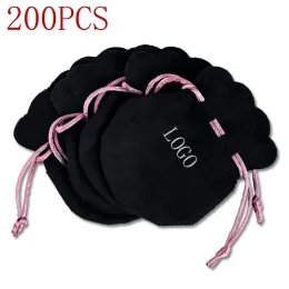 Colares 200pcs Bolsa de flanela fita rosa para brincos de charme de miçangas de jóias de jóias de jóias de jóias Joyero Gift Gift