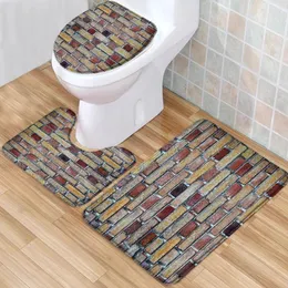 Душевые занавески Винтаж коричневые плитки для ванной комнаты коврики коврики камень для мытья туалетные крышки для ванны