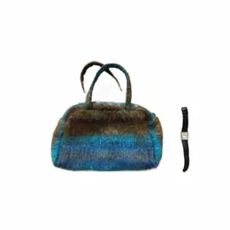 Miyagawa 2023 Новая осенняя/зимняя сумка по кроссу маленький Ctrast Color Handheld Plush Bag Корейская простая универсальная милая сумка L9O3#