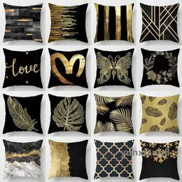 Fronha decorativa de 1pcs com capa de fronha impressa em preto e dourado, decoração em casa, capa de almofada de sofá de cabeceira, tampa de lavagem de carros, 45 * 45cm