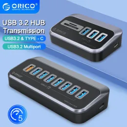 Hubs orico USB Hub ABS 5GBPS Hub PD 18W Carica USB3.2 Tipo Card Card Splitter Reader con Adattatore di alimentazione per accessori PC desktop