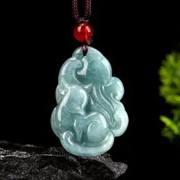 Collane blu Myanmar Jadeite Fox Ciptent Necklace Men Talismans Gift for Women Man Real Jewelry Gift Gioielli Naturale Birmania Giomia pietra di giada