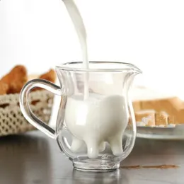 창조적 인 젖소 더블 레이어 유리 크리머 컵 250ml 사랑스러운 우유 주전