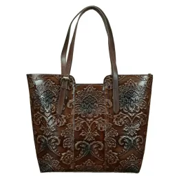 Borse nesitu nuovo modello floreale caffè marrone vintage denso genuino in pelle vera borse da donna lady spalline borse da donna totes #m113