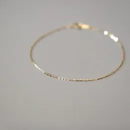Strands Goldtutu Pure 14K Gold Bracelet для женской, голой цепи, простая простая цепь, мелкое и светлое золото, KJ444