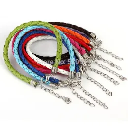 Strands 4MM 100pcs Braided Bracelet pu Leather Cord With Lobster Clasp Mix Weave String Jewelry Accessories Materials To Make bangles