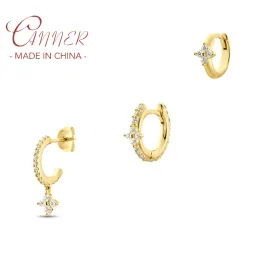 أقراط Canner 3pcs S925 Sterling Silver Stud arring مجموعة صافية من الأطواق الغضروف بالزركون للنساء الرائعة اليومية الهدايا اليهودية