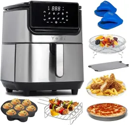 Fryers Yedi Evolution Air Fryer ، 6.8 Quart ، Stainless Steel ، سلة الطهي السيراميك ، مع مجموعة ملحقات ديلوكس وكتاب الوصفات