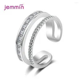 Clusterringe Real 925 Silber -Doppelschichten für Frauen Clear CZ Offenen verstellbaren Fingerring Romantische Hochzeit Schmuckgeschenke