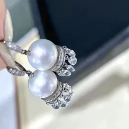 Brincos MJ jóias finas 925 prata esterlina oval para redonda de 1011mm natureza água doce pérolas brancas brincos de gota