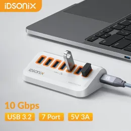 Hubs IDSONIX USB HUB 7 Port Multiple USB3.2 HUB Socket Type C Docking Station 10Gbps High Speed Data Transfer USB Splitter OTG for PC