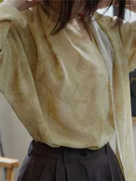 Bluzki damskie jedwabny szalik kołnierz smuga smuga koszuli z długim rękawem jeden kawałek więcej noszenia bluzki z mody