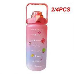 Water Bottles 2/4PCS A Set Sports Bottle With Time Marker Straw Cup Portable Reusable Plastic Outdoor Travel Gym