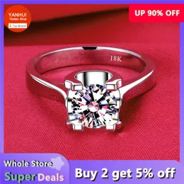 Bands verblassen nie reine weiße Goldfarbe Ringe für Frauen 2.0ct Round geschnittene Zirkonia Solitaire Ring Ehering Band Trending Brautschmuck