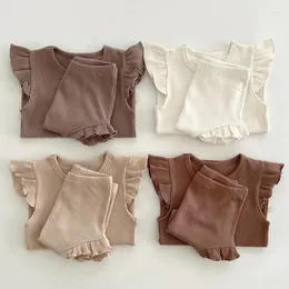 Roupas Conjuntos de roupas de verão Baby Conjunto de meninos nascidos garotas roupas de calça de cor sólida de cor de cor vôo de coloração infantil de duas peças