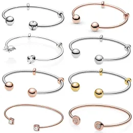 Bangle 2020 NEW 100% 925 Sterling Silver Moments Snake Chain Style Open Bangle Fit DIY Charm Women Original Fashion Jewelry Gift