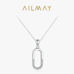 Naszyjniki Ailmay Prosta litera o kształt geometryczny owalny 925 Srebrny naszyjnik wiszący dla kobiet dziewczęta Antyallergy Prezenty biżuterii
