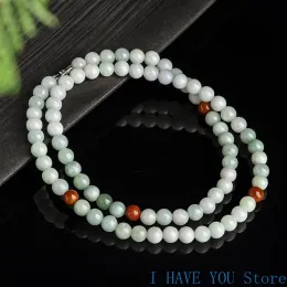 Necklaces Natural Myanmar Agrade Jade Necklace Tri Color Round Bead Necklace Ice Jade, Jade Beads Men's and Women's Sweater Chain