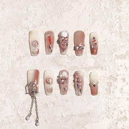 Sisful Pearl Rose -Chic Handmade Long Coffin -Accended Nails