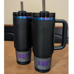 40oz Black Chroma Mug Tumbler With Handle Insulated Tumblers Lids Straw Stainless Steel Coffee Termos Cup