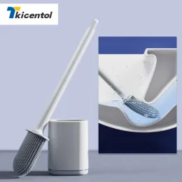 Halter Upgrade Silicon Toilettenreinigung Pinsel Flachkopf Borstenbürre mit Halter flexibel ohne tote WC Cleaner Pinsel Badezimmer