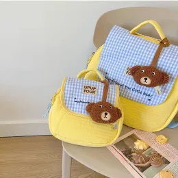 Väskor Milancel Parentchild Bag Mamma Messenger Bag ryggsäck Kids ryggsäck Söt björnhänge Plaid väska